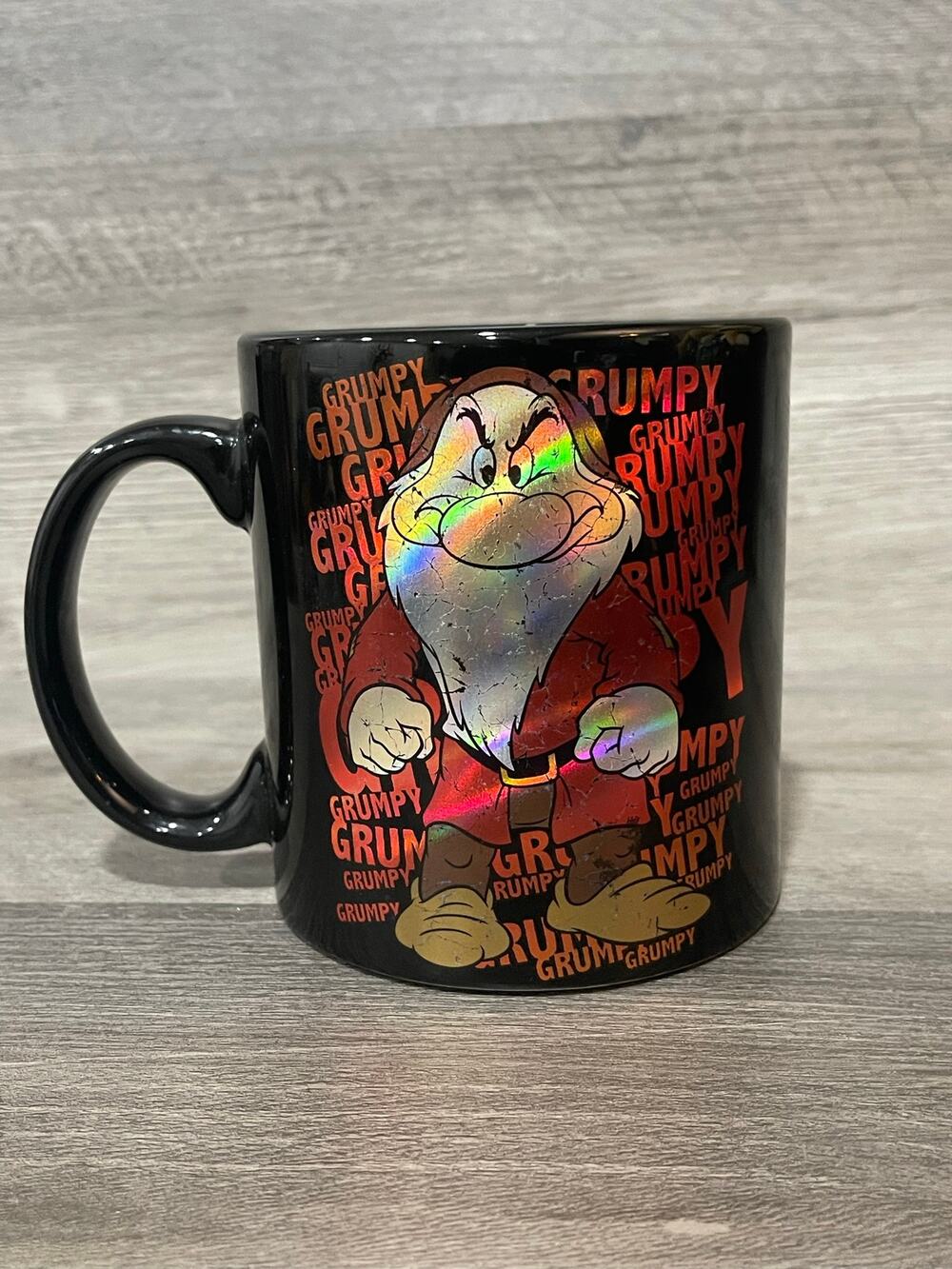 Disney Grumpy Seven Dwarfs 20 oz Holographic Mug Silver Buffalo Black